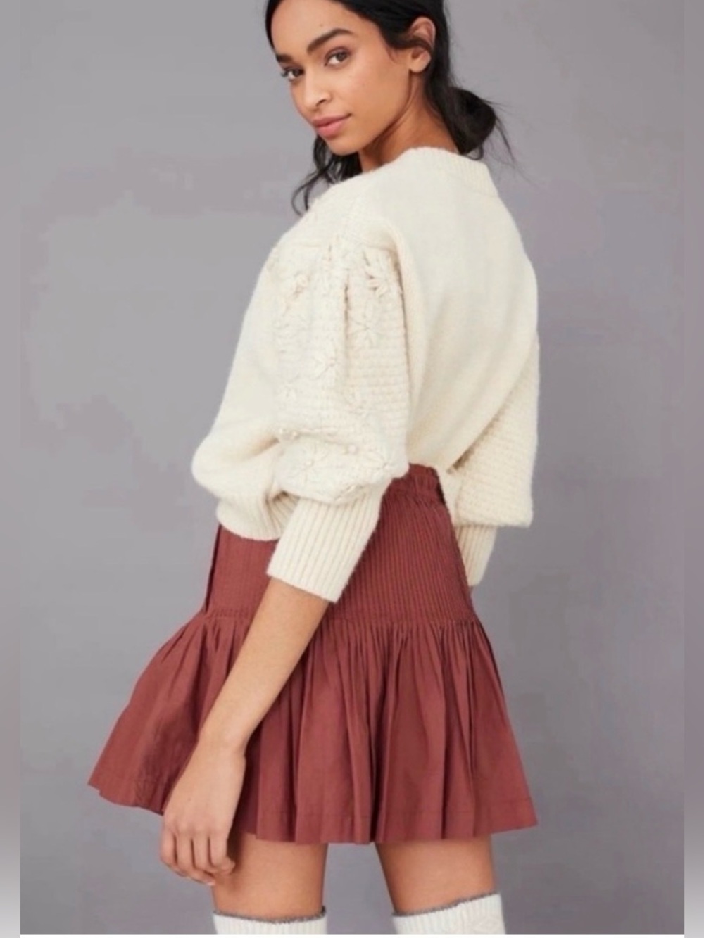 Anthropologie Eula Pintuck Mini Skirt in Rust Size Medium
